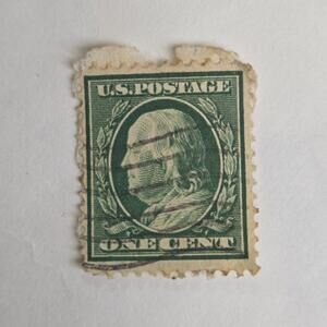 Stamp TIMBRE RARE BENJAMIN FRANKLIN US POSTAGE - ONE Cent GREEN OBLITERATE